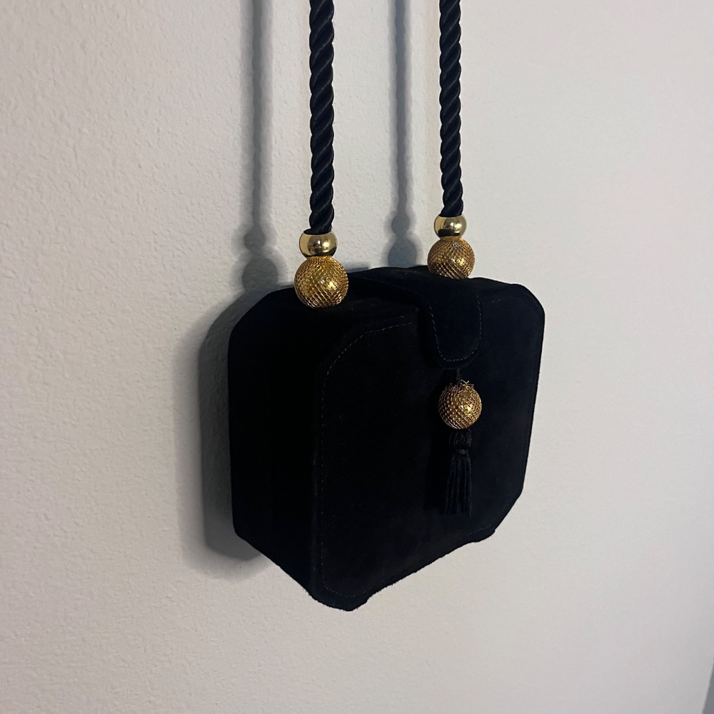 Vintage Columbine Velvet MCM  Retro Mini Black and Gold Purse